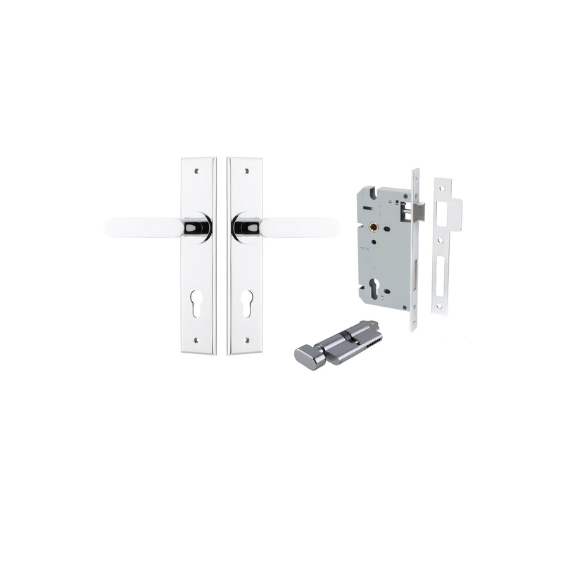 Bronte Lever - Chamfered Backplate Entrance Kit with High Security Lock Chrome Plated / Solid Brass