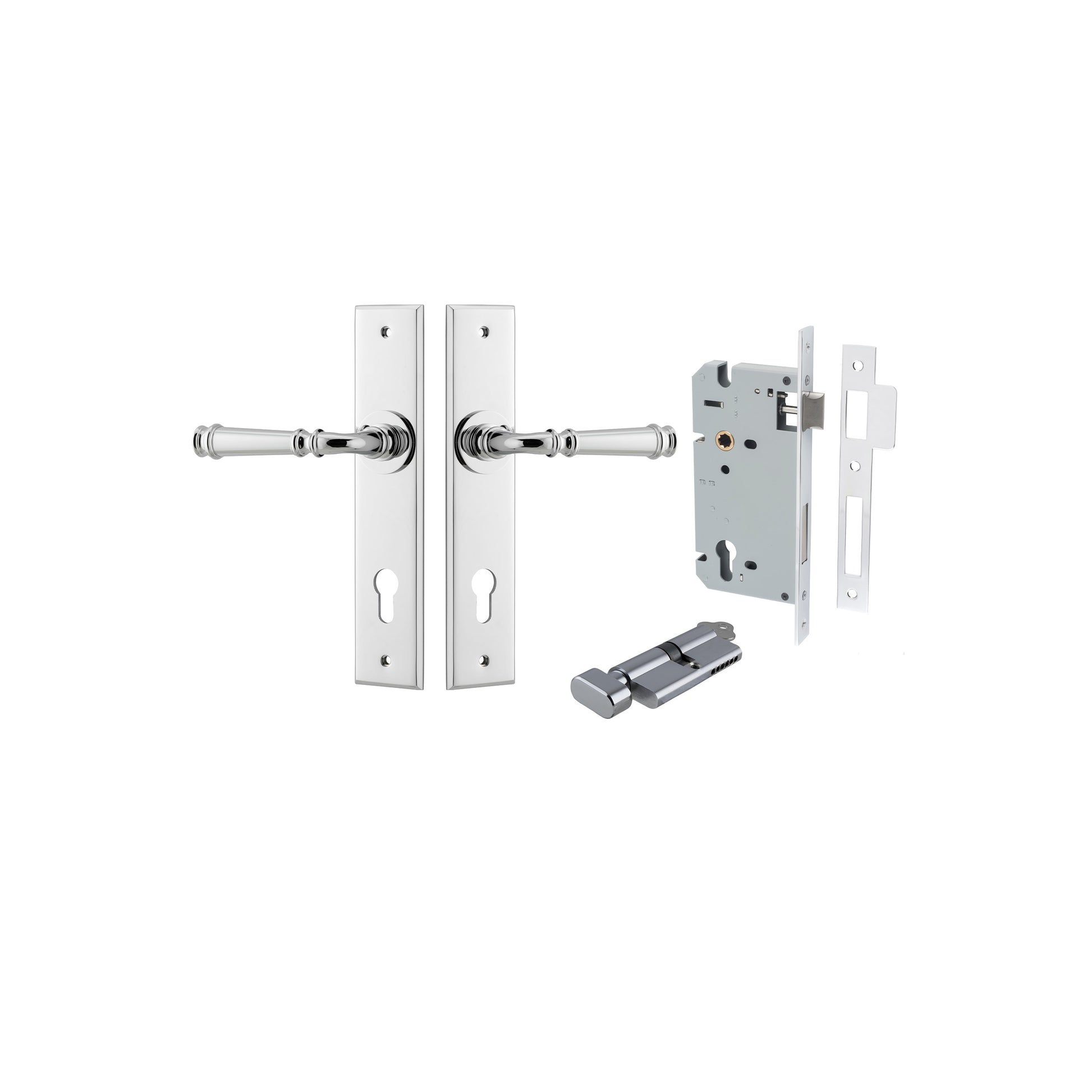 Verona Lever - Chamfered Backplate Entrance Kit with High Security Lock Chrome Plated / Solid Brass
