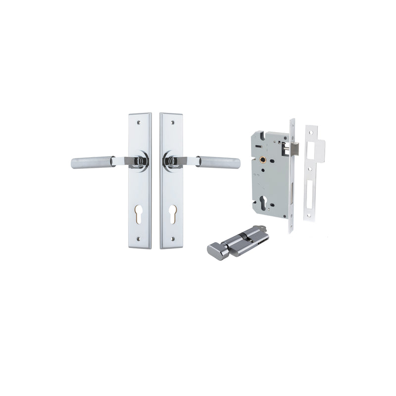 Brunswick Lever - Chamfered Backplate Entrance Kit with High Security Lock Chrome Plated / Solid Brass