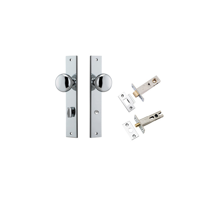 Cambridge Knob - Rectangular Backplate Privacy Kit with Privacy Turn Chrome Plated / Solid Brass
