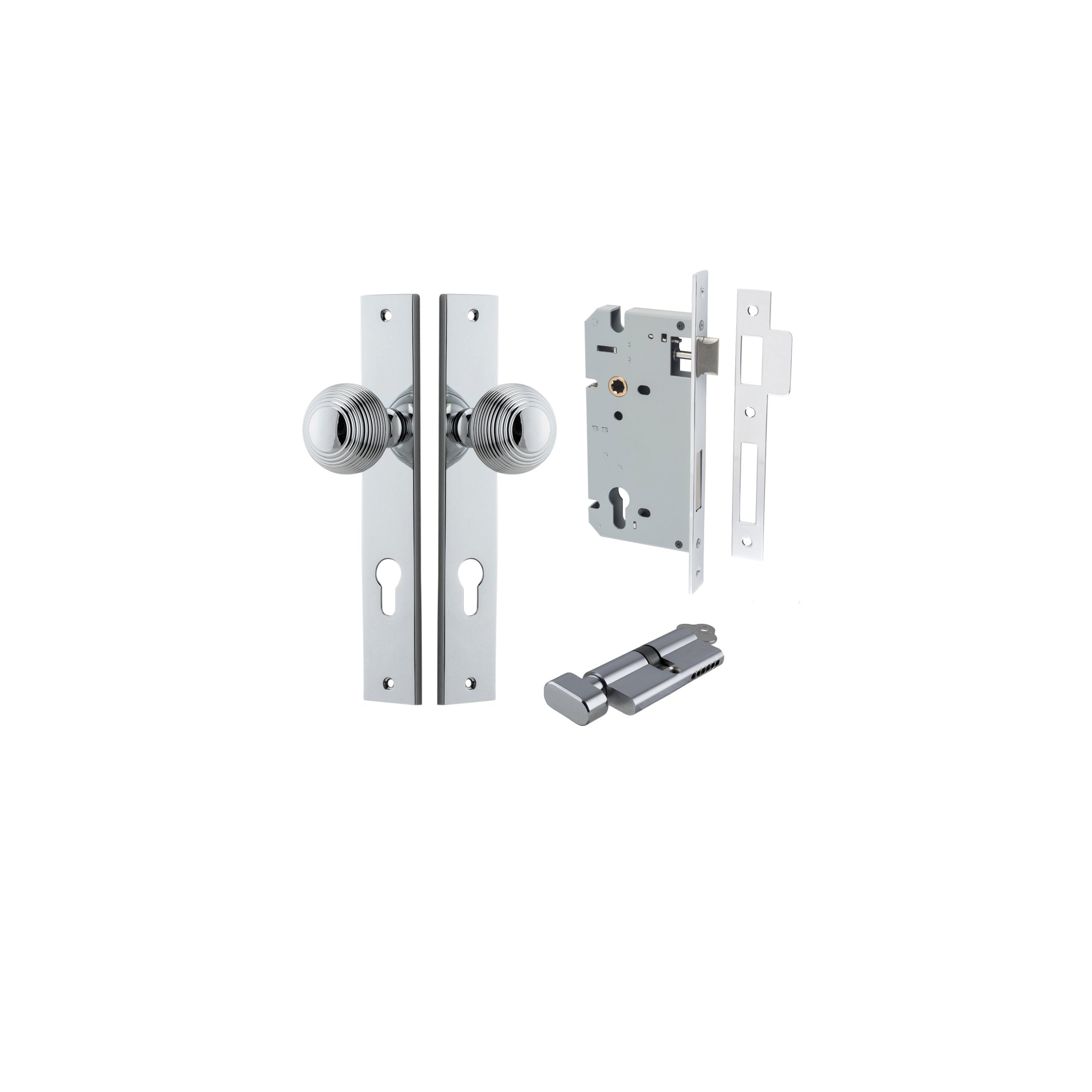 Guildford Knob - Rectangular Backplate Entrance Kit with High Security Lock