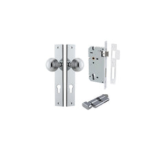 Guildford Knob - Rectangular Backplate Entrance Kit with High Security Lock Chrome Plated / Solid Brass