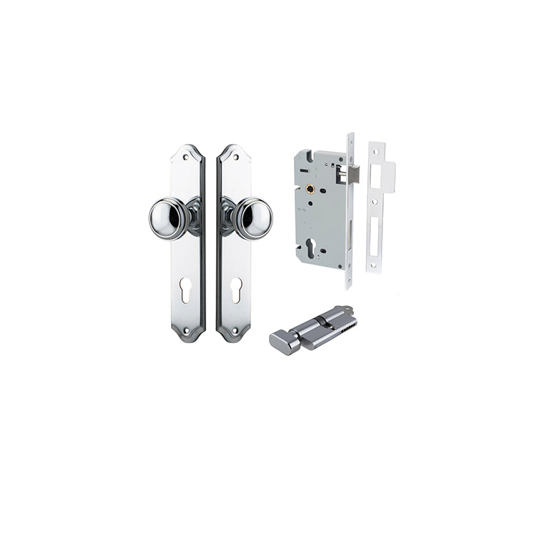Paddington Knob - Shouldered Backplate Entrance Kit with High Security Lock Chrome Plated / Solid Brass