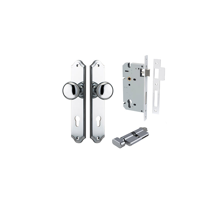 Cambridge Knob - Shouldered Backplate Entrance Kit with High Security Lock Chrome Plated / Solid Brass