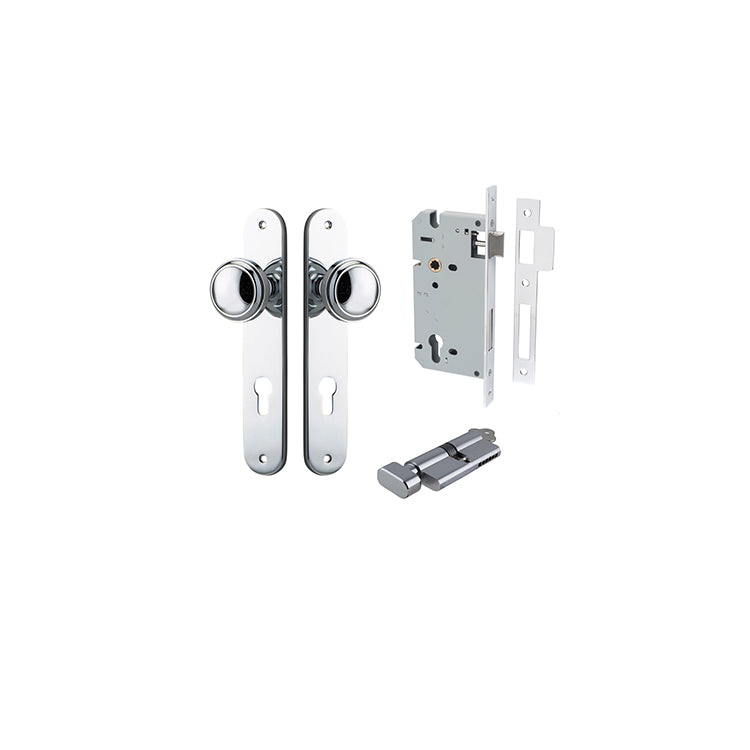 Paddington Knob - Oval Backplate Entrance Kit with High Security Lock Chrome Plated / Solid Brass