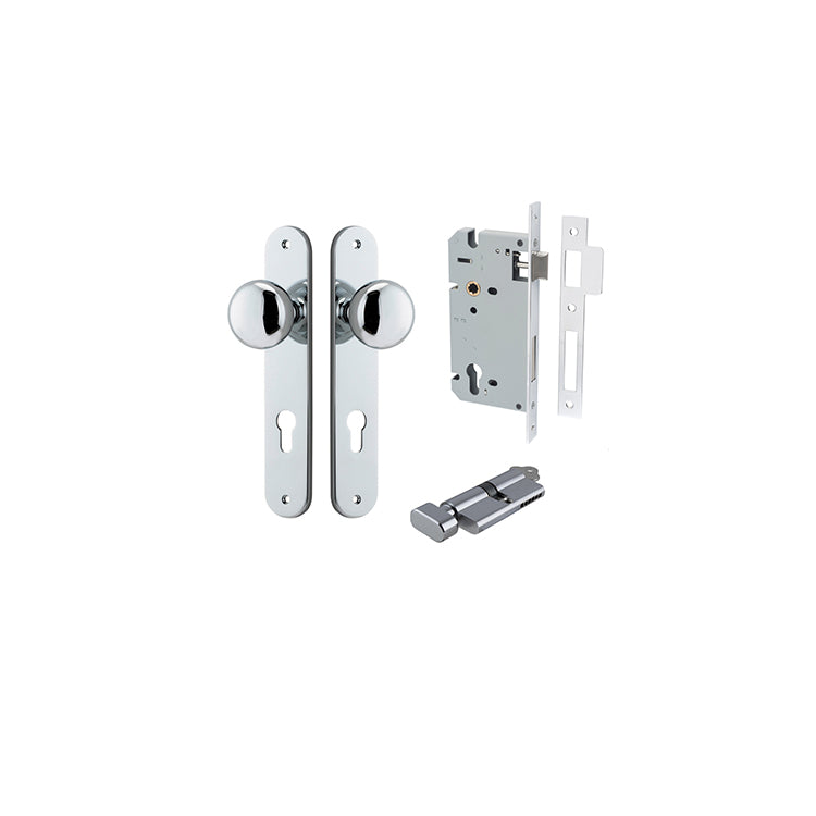 Cambridge Knob - Oval Backplate Entrance Kit with High Security Lock Chrome Plated / Solid Brass