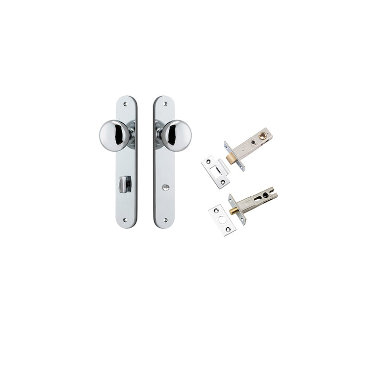 Cambridge Knob - Oval Backplate Privacy Kit with Privacy Turn Chrome Plated / Solid Brass
