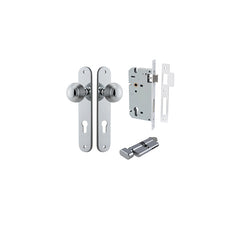 Guildford Knob - Oval Backplate Entrance Kit with High Security Lock Chrome Plated / Solid Brass