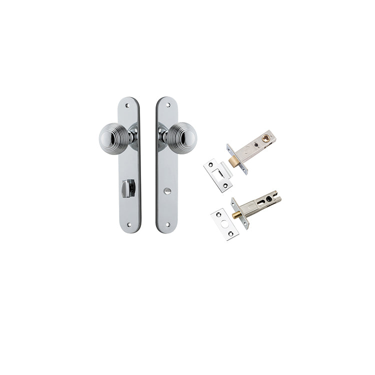 Guildford Knob - Oval Backplate Privacy Kit with Privacy Turn Chrome Plated / Solid Brass