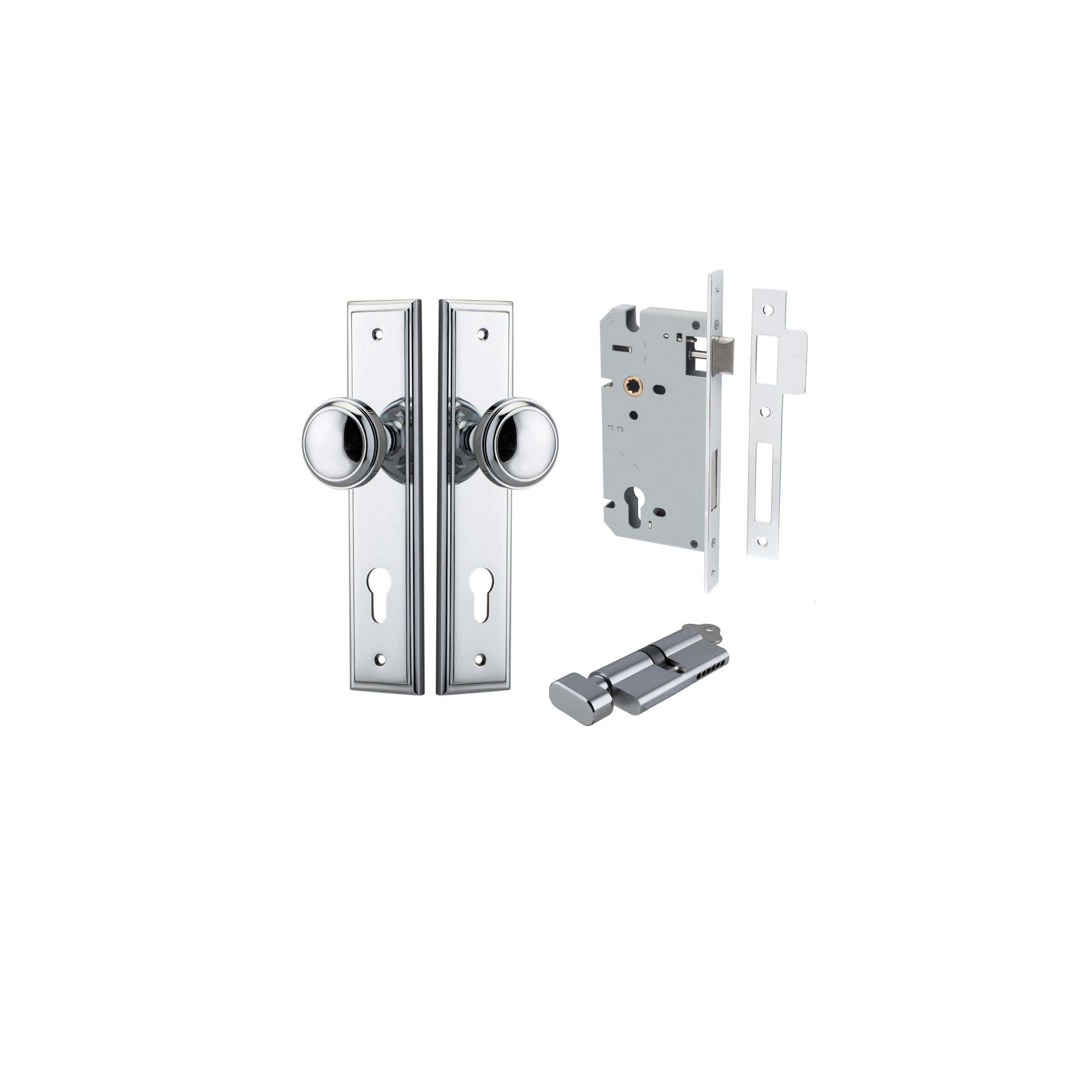 Paddington Knob - Stepped Backplate Entrance Kit with High Security Lock