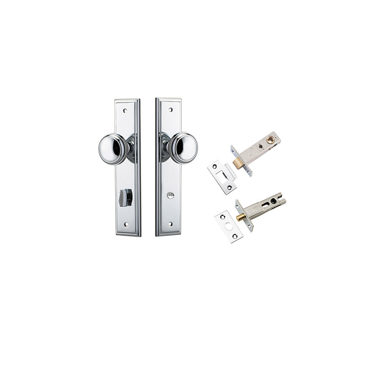 Paddington Knob - Stepped Backplate Privacy Kit with Privacy Turn Chrome Plated / Solid Brass