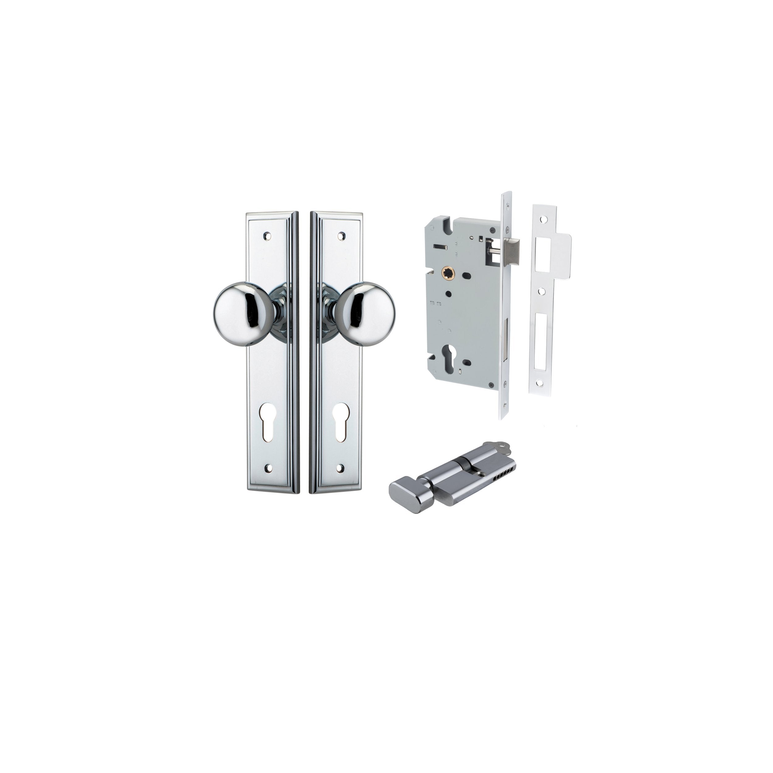 Cambridge Knob - Stepped Backplate Entrance Kit with High Security Lock