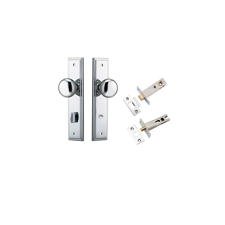 Cambridge Knob - Stepped Backplate Privacy Kit with Privacy Turn Chrome Plated / Solid Brass