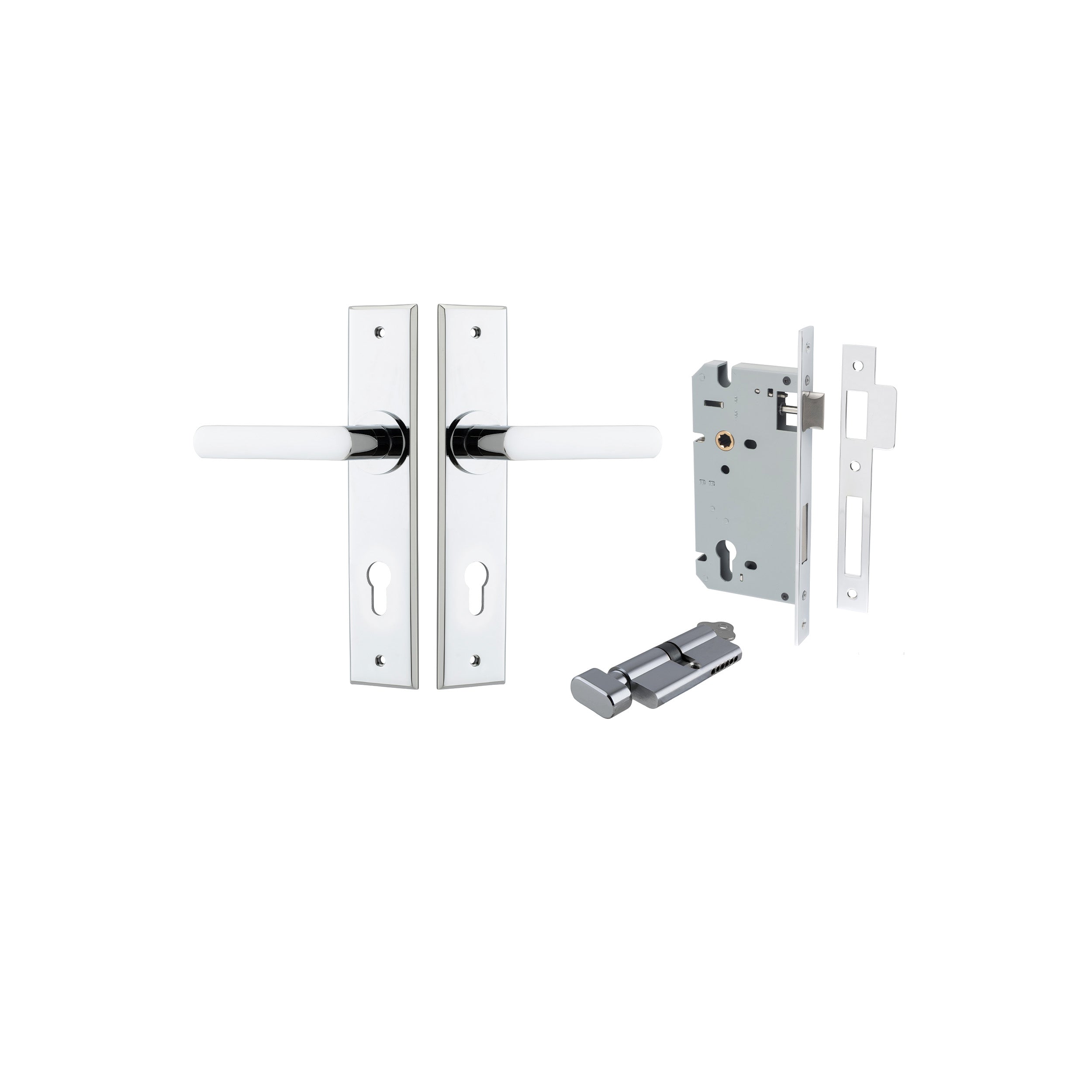 Osaka Lever - Chamfered Backplate Entrance Kit with High Security Lock Chrome Plated / Solid Brass