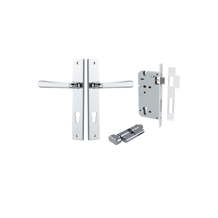 Copenhagen Lever - Rectangular Backplate Entrance Kit with High Security Lock Chrome Plated / Solid Brass
