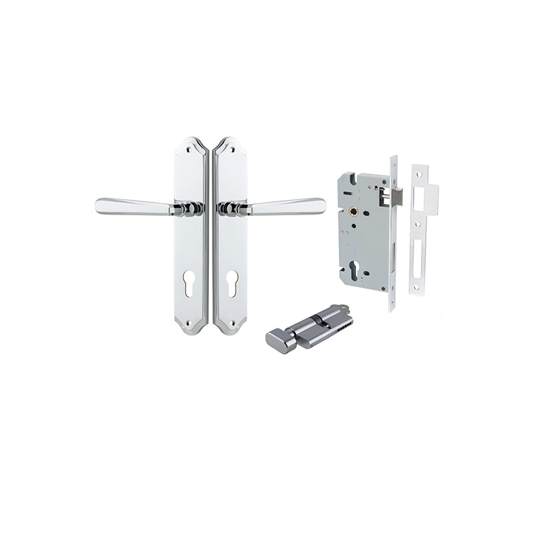 Copenhagen Lever - Shouldered Backplate Entrance Kit with High Security Lock Chrome Plated / Solid Brass