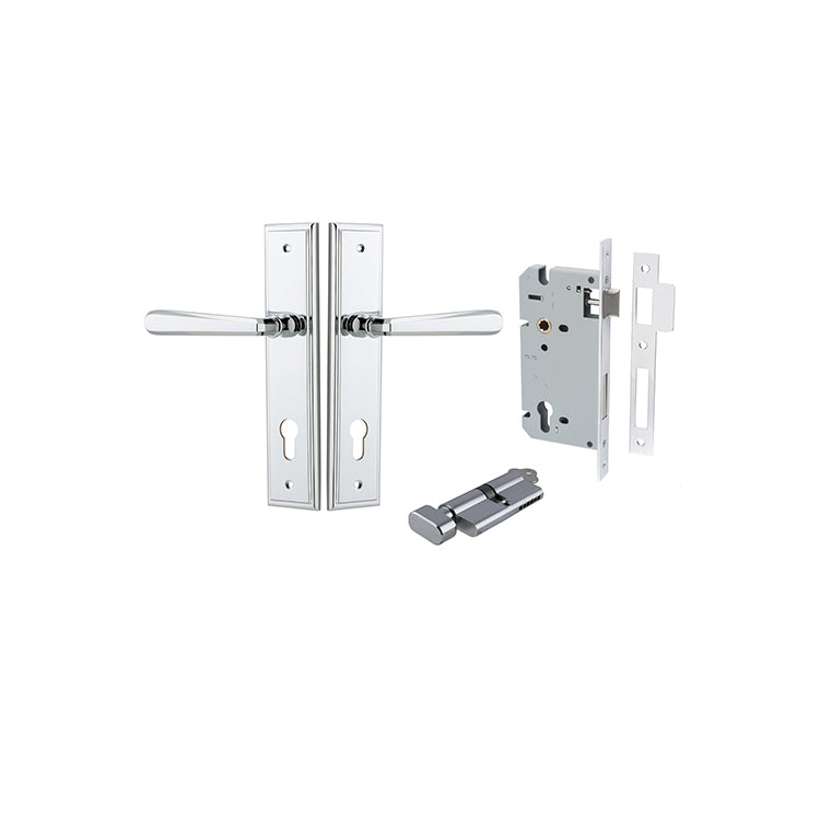 Copenhagen Lever - Stepped Backplate Entrance Kit with High Security Lock Chrome Plated / Solid Brass