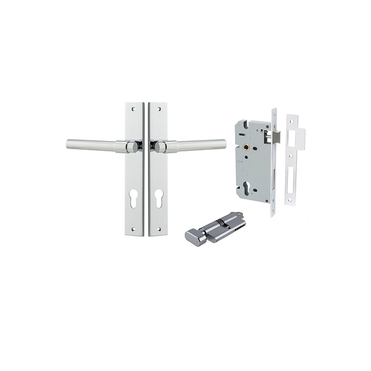 Helsinki Lever - Rectangular Backplate Entrance Kit with High Security Lock Chrome Plated / Solid Brass