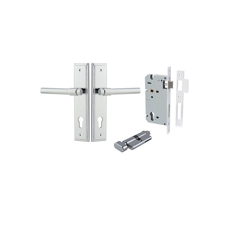 Helsinki Lever - Stepped Backplate Entrance Kit with High Security Lock Chrome Plated / Solid Brass
