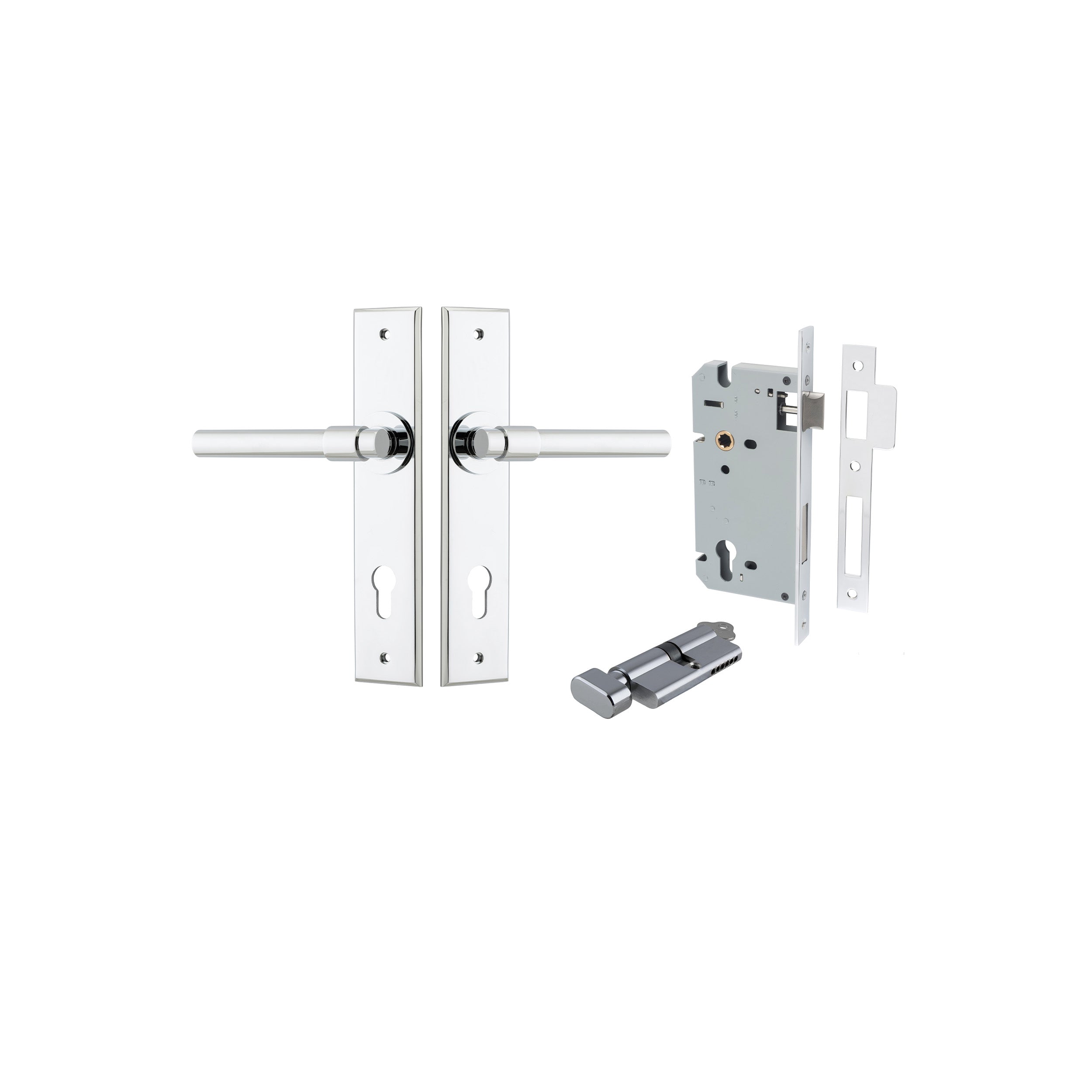 Helsinki Lever - Chamfered Backplate Entrance Kit with High Security Lock Chrome Plated / Solid Brass