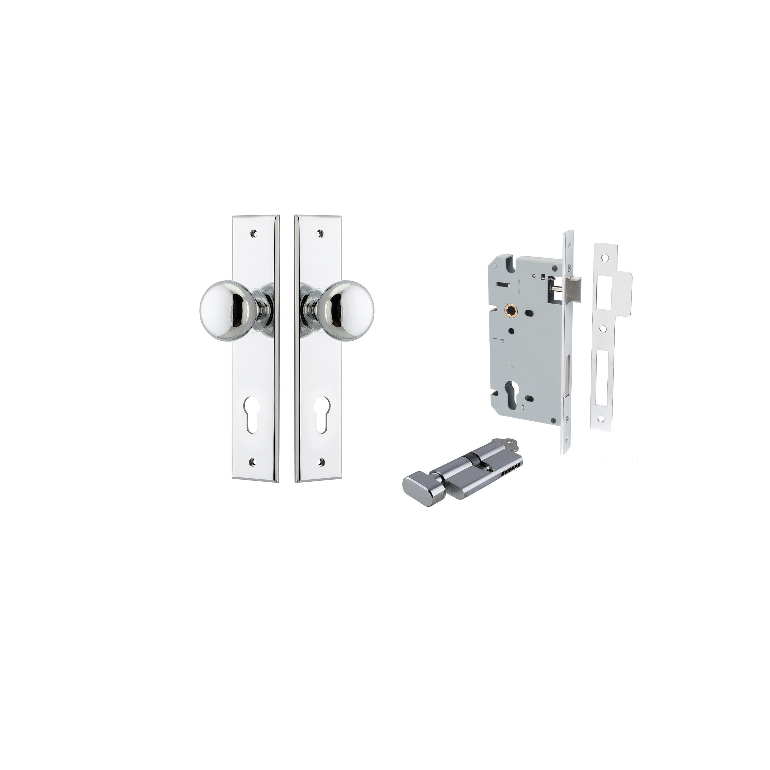 Cambridge Knob - Chamfered Backplate Entrance Kit with High Security Lock