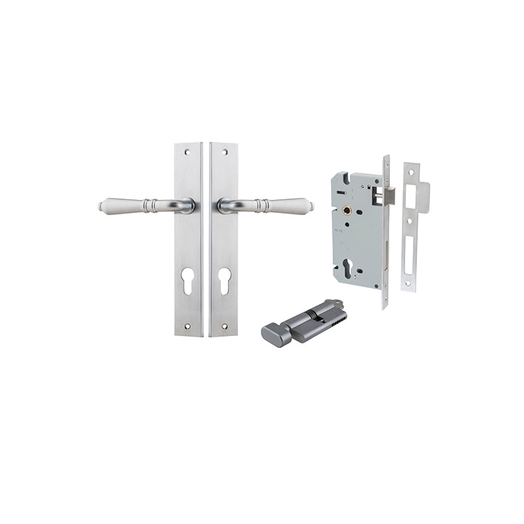 Sarlat Lever - Rectangular Backplate Entrance Kit with High Security Lock Satin Chrome / Solid Brass