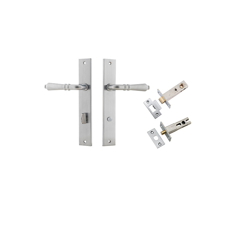 Sarlat Lever - Rectangular Backplate Privacy Kit with Privacy Turn Satin Chrome / Solid Brass