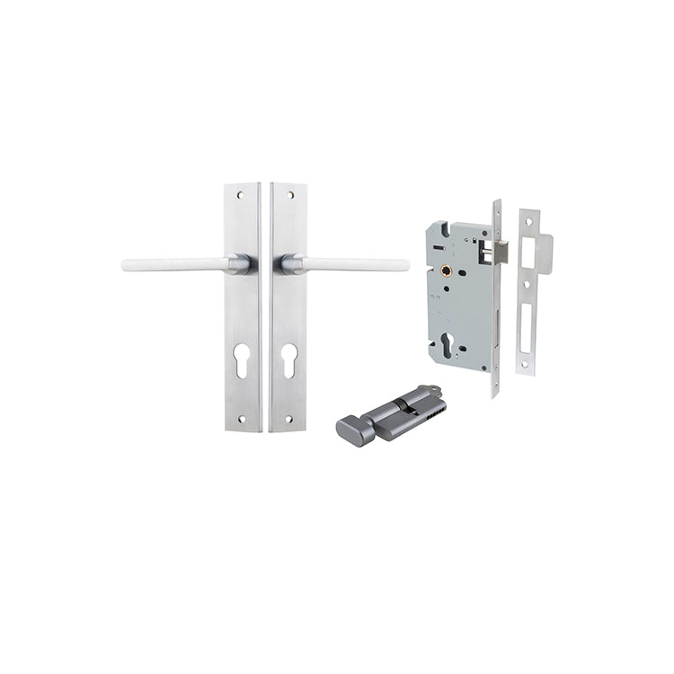 Baltimore Lever - Rectangular Backplate Entrance Kit with High Security Lock Satin Chrome / Solid Brass