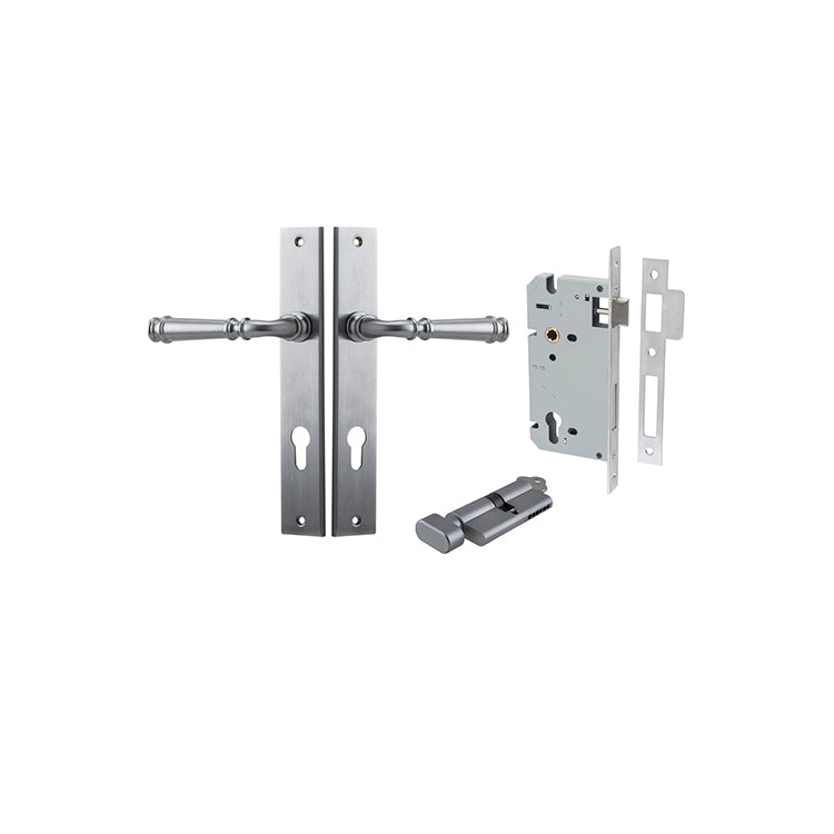 Verona Lever - Rectangular Backplate Entrance Kit with High Security Lock Satin Chrome / Solid Brass