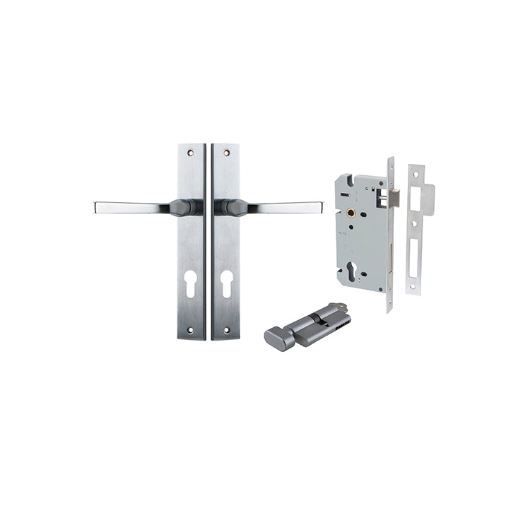 Annecy Lever - Rectangular Backplate Entrance Kit with High Security Lock Satin Chrome / Solid Brass
