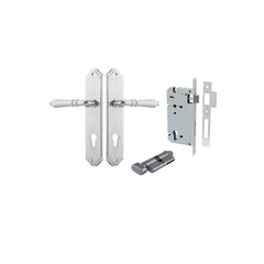 Sarlat Lever - Shouldered Backplate Entrance Kit with High Security Lock Satin Chrome / Solid Brass