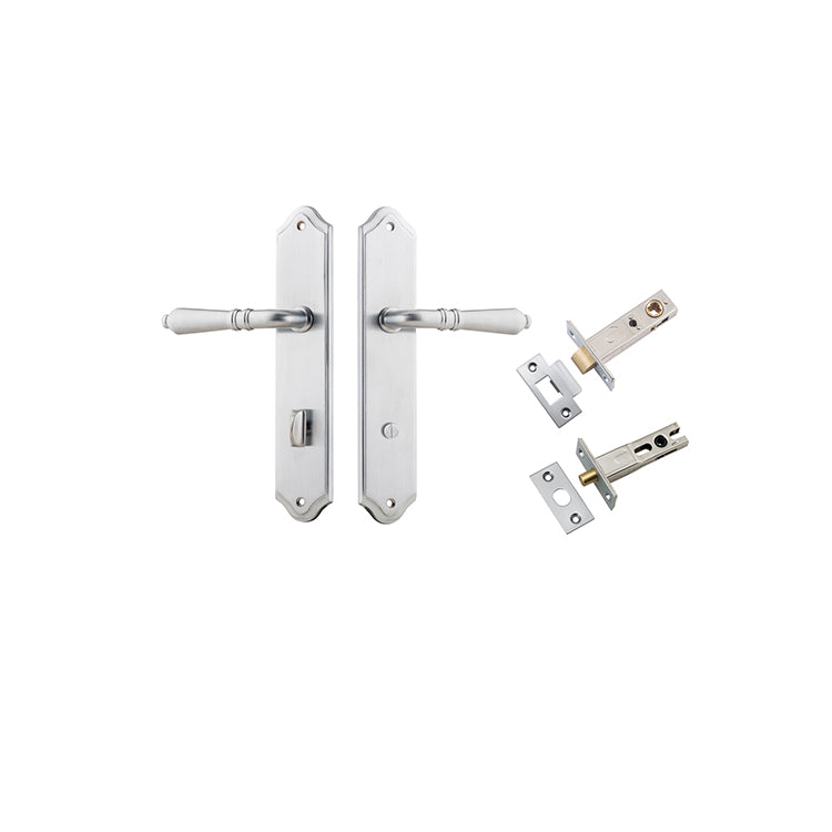 Sarlat Lever - Shouldered Backplate Privacy Kit with Privacy Turn Satin Chrome / Solid Brass
