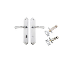Sarlat Lever - Shouldered Backplate Privacy Kit with Privacy Turn Satin Chrome / Solid Brass