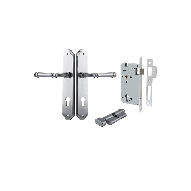 Verona Lever - Shouldered Backplate Entrance Kit with High Security Lock Satin Chrome / Solid Brass