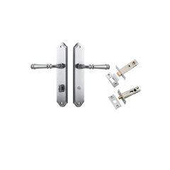 Verona Lever - Shouldered Backplate Privacy Kit with Privacy Turn Satin Chrome / Solid Brass