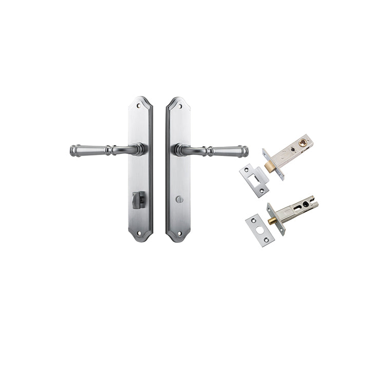 Verona Lever - Shouldered Backplate Privacy Kit with Privacy Turn Satin Chrome / Solid Brass