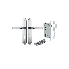 Annecy Lever - Shouldered Backplate Entrance Kit with High Security Lock Satin Chrome / Solid Brass