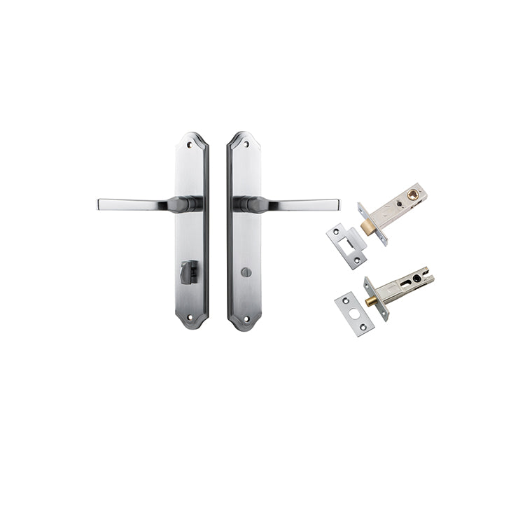 Annecy Lever - Shouldered Backplate Privacy Kit with Privacy Turn Satin Chrome / Solid Brass