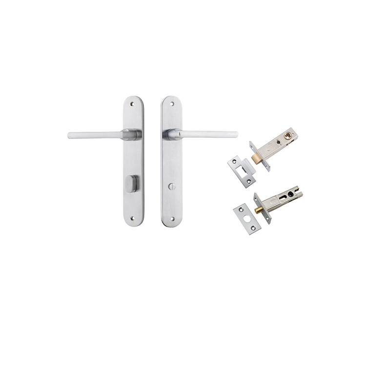 Baltimore Lever - Oval Backplate Privacy Kit with Privacy Turn Satin Chrome / Solid Brass