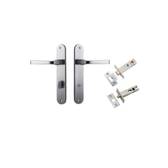 Annecy Lever - Oval Backplate Privacy Kit with Privacy Turn Satin Chrome / Solid Brass