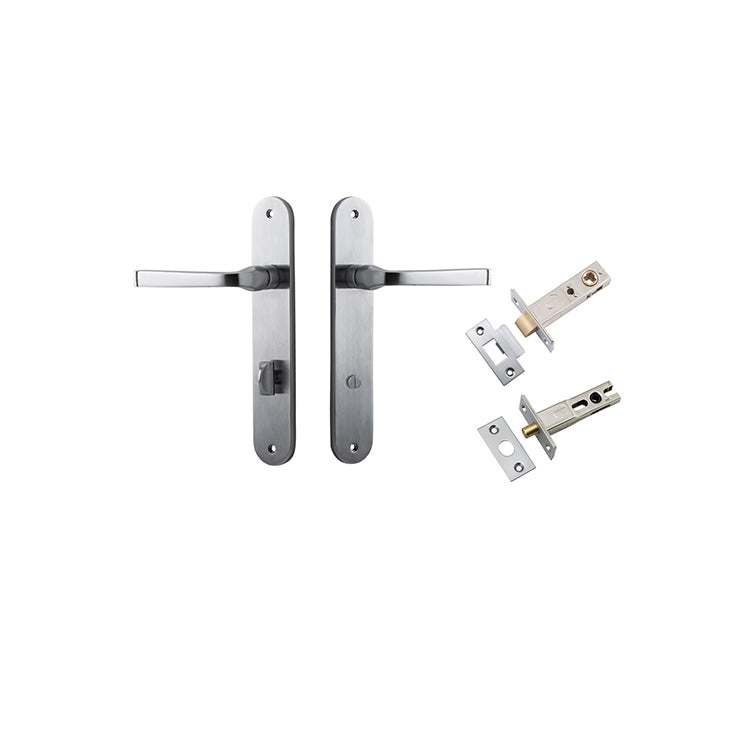 Annecy Lever - Oval Backplate Privacy Kit with Privacy Turn Satin Chrome / Solid Brass