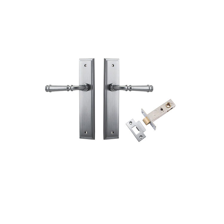 Verona Lever - Stepped Backplate Passage Kit Satin Chrome / Solid Brass