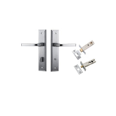 Annecy Lever - Stepped Backplate Privacy Kit with Privacy Turn Satin Chrome / Solid Brass