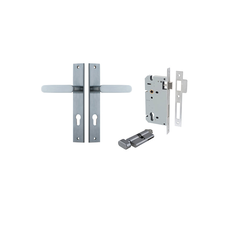 Bronte Lever - Rectangular Backplate Entrance Kit with High Security Lock Satin Chrome / Solid Brass