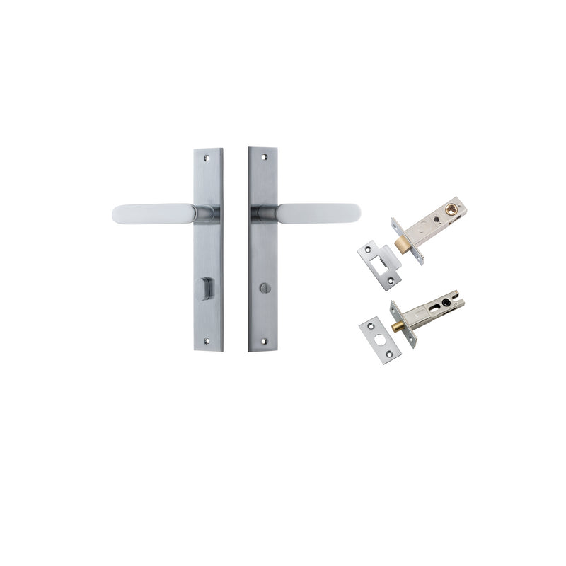 Bronte Lever - Rectangular Backplate Privacy Kit with Privacy Turn Satin Chrome / Solid Brass