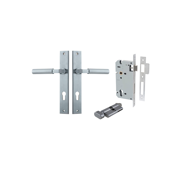 Berlin Lever - Rectangular Backplate Entrance Kit with High Security Lock Satin Chrome / Solid Brass