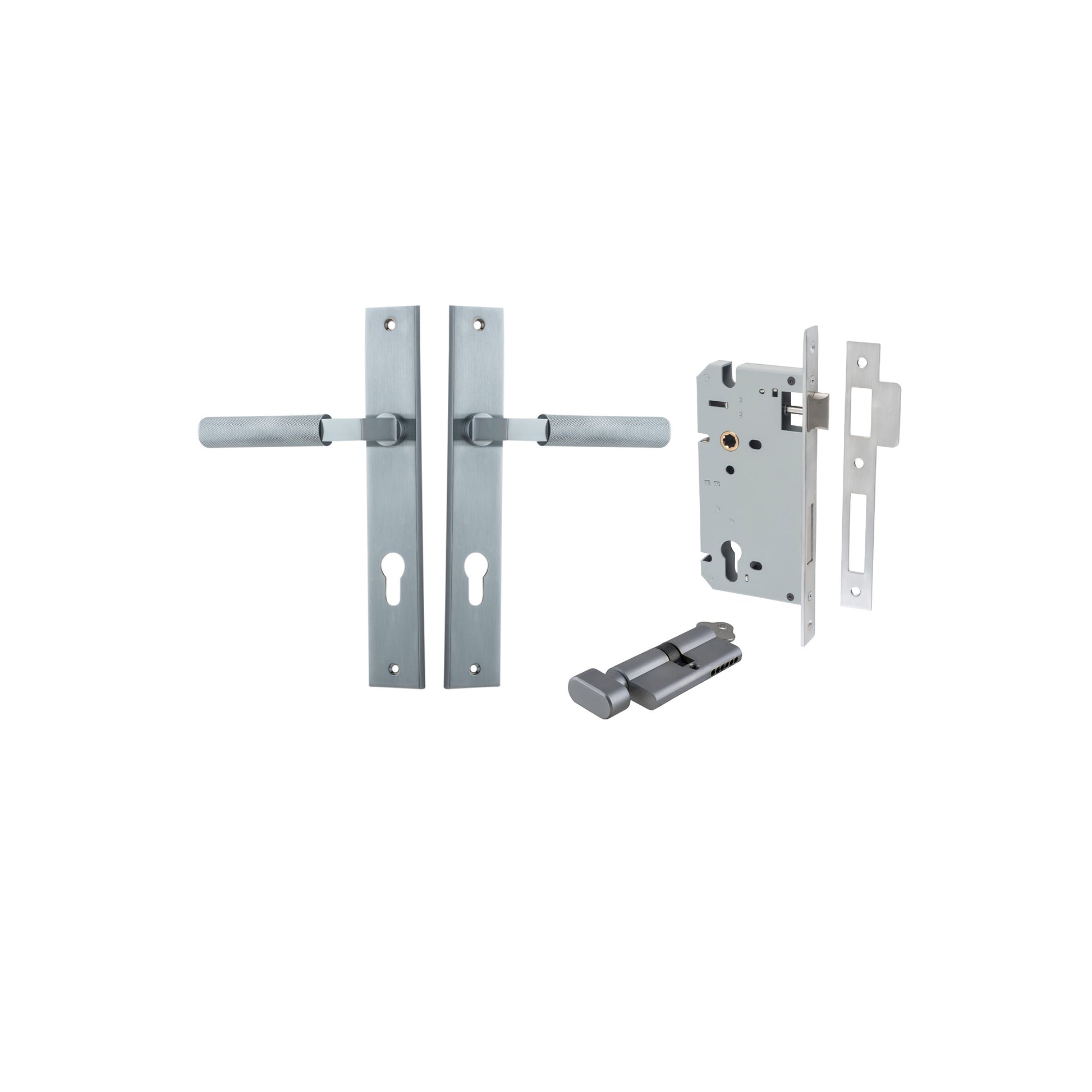 Brunswick Lever - Rectangular Backplate Entrance Kit with High Security Lock Satin Chrome / Solid Brass