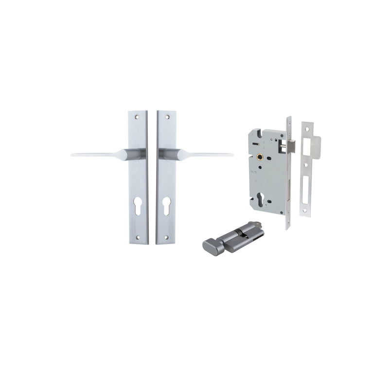 Como Lever - Rectangular Backplate Entrance Kit with High Security Lock Satin Chrome / Solid Brass