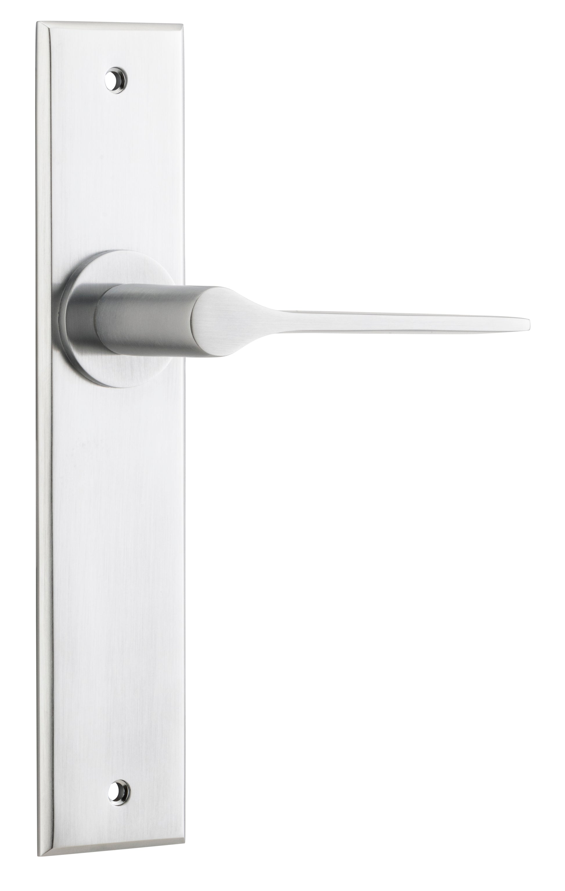Como Lever - Chamfered Backplate Satin Chrome / Brass