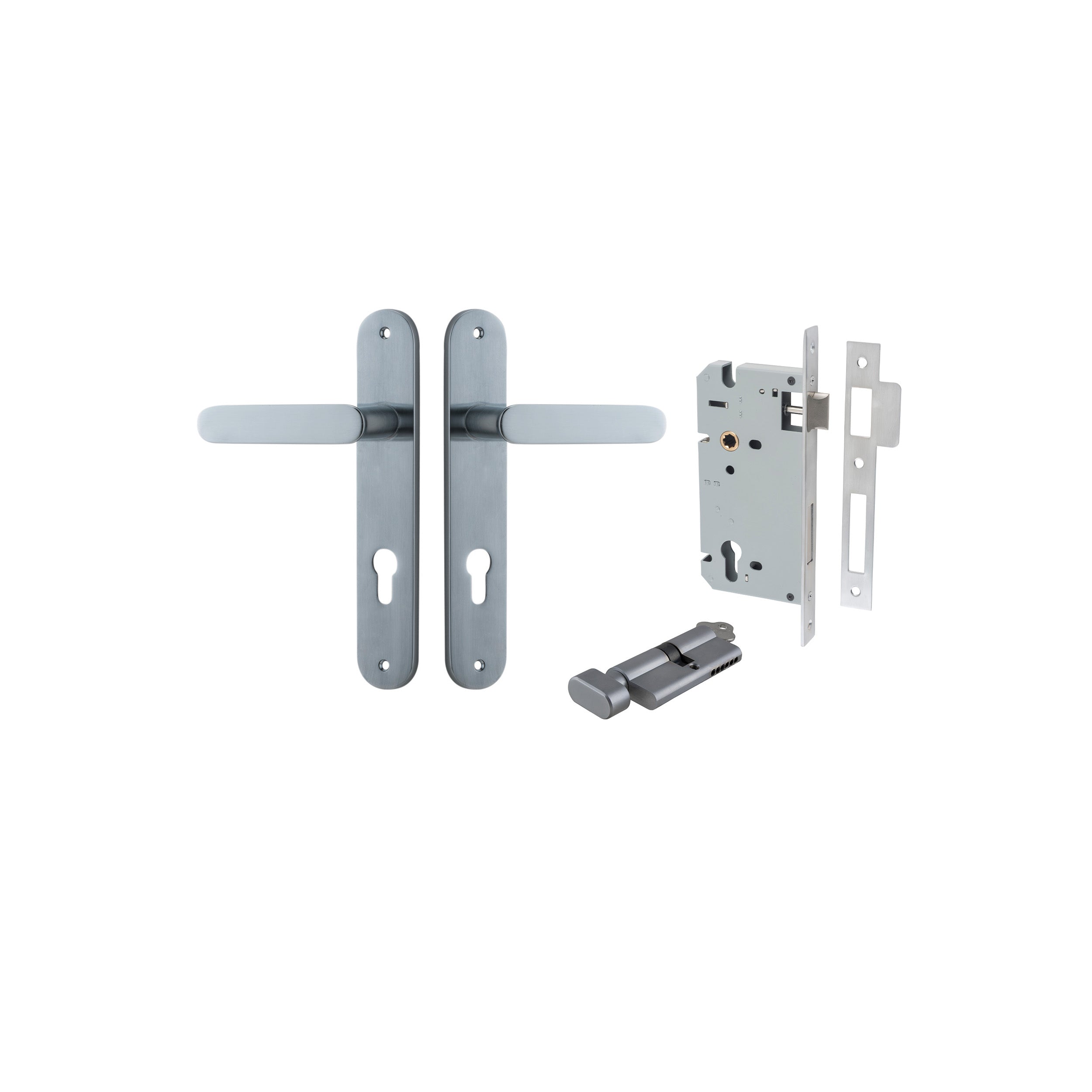 Bronte Lever - Oval Backplate Entrance Kit with High Security Lock Satin Chrome / Solid Brass